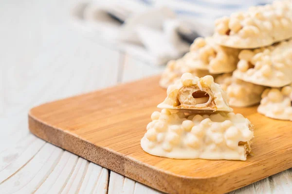 white chocolate with caramel and cereal crispy bar