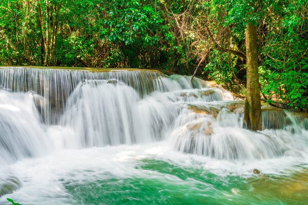 Huay Mae Kamin Waterfall at Kanchanaburi in Thailand