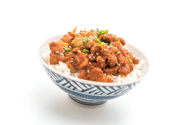 Kızarmış domuz üst pirinç baharatlı Kore soslu (bulgogi)