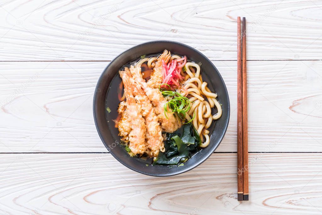 udon ramen noodles with shrimps tempura 