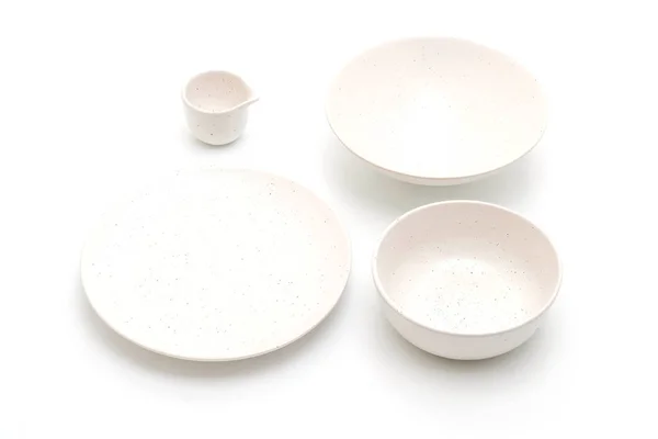 접시와 그릇 흰색 배경에 고립 — 스톡 사진