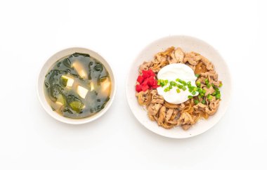 Yumurtalı domuz pirinci kasesi (Donburi) - Japon yemeği tarzı.