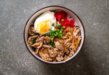 domuz eti pilav kasesi ile yumurta (Donburi) - Japon yemekleri 