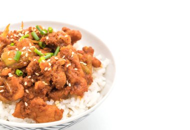 Kızarmış domuz üst pirinç baharatlı Kore soslu (bulgogi)