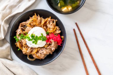 domuz eti pilav kasesi ile yumurta (Donburi) - Japon yemekleri 