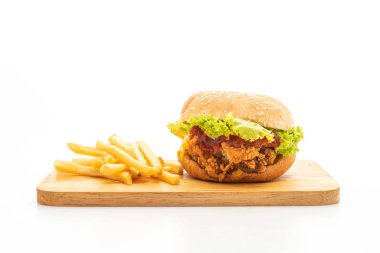 Beyaz arka plan üzerinde izole kızarmış tavuk burger