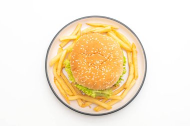 Beyaz arka plan üzerinde izole kızarmış tavuk burger