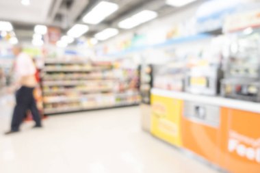 Mini sanat ve süpermarkette soyut bulanık raf 