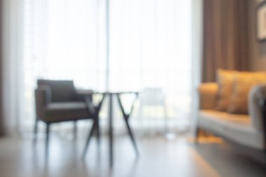 Arka plan için soyut bulanık oturma odası iç mekanı