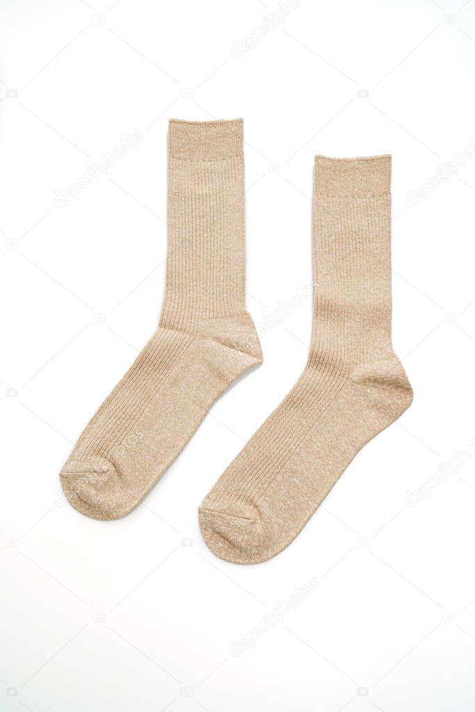 brown socks on white background