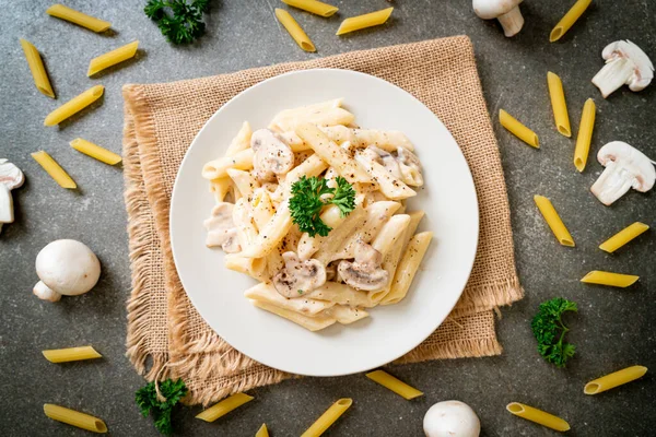 Penne pasta carbonara cream sauce with mushroom — Stock Photo, Image