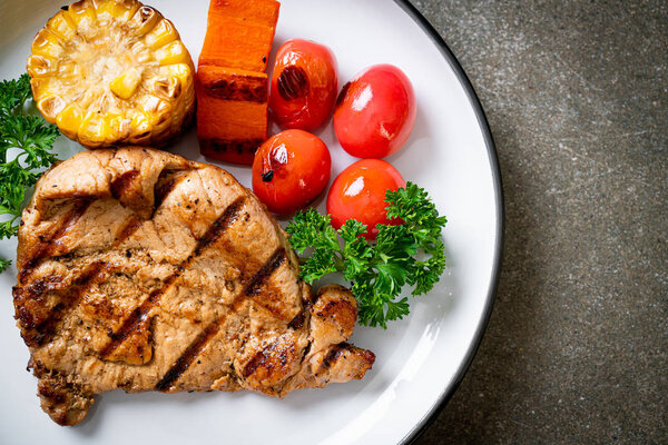 grilled and barbecue fillet pork steak with vegetable