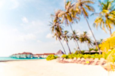 Soyut Blur tropikal plaj ve deniz arka plan için Maldivler 