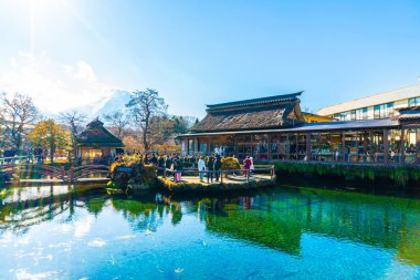 Oshino, Japonya - 13 Ocak 2020 Japonya Fuji arkada.