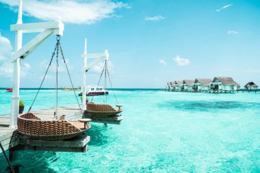 Plaj ile güzel tropikal Maldivler tatil oteli ve ada