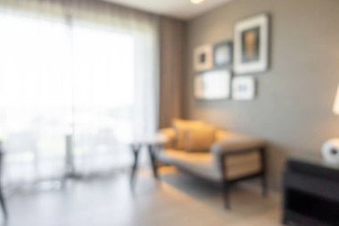 Arka plan için soyut bulanık oturma odası iç mekanı