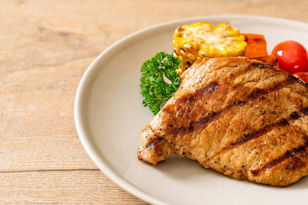 grilled and barbecue fillet pork steak with vegetable