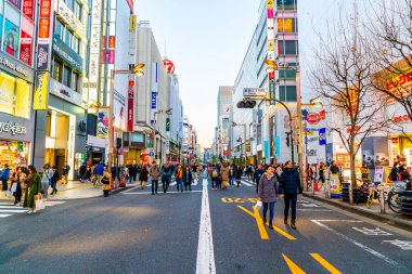 Tokyo, Japonya - 13 Ocak 2020: Shinj 'de yürüyen kalabalık