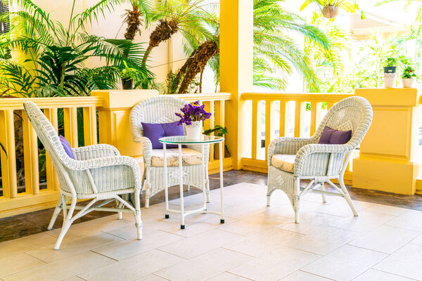 empty patio chair and table decoration on balcony