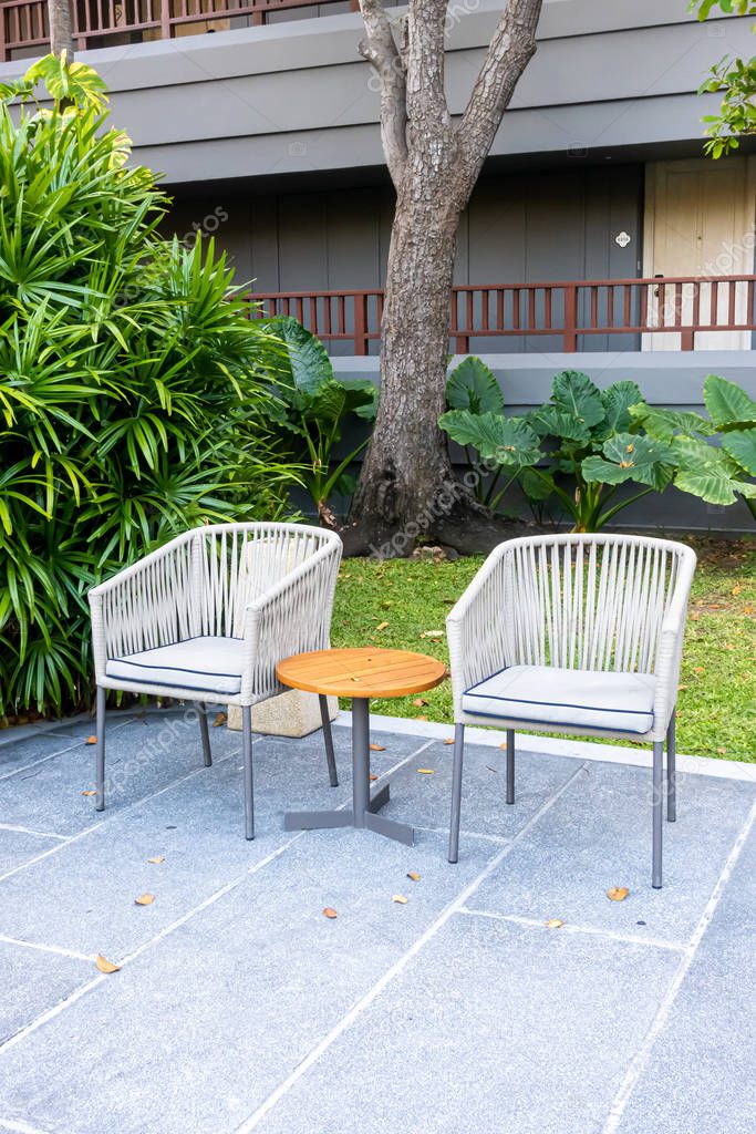 empty outdoor patio chair decoration in garden