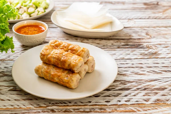 Vietnamese Pork Meatball Vegetables Wraps Nam Neaung Nham Due Vietnamese — Stock Photo, Image