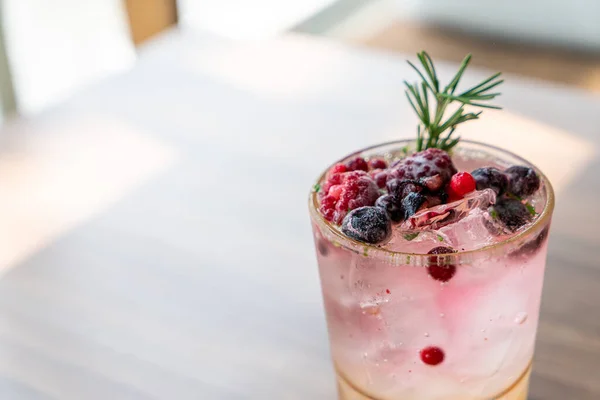 peach and berry soda glass in cafe restaurant