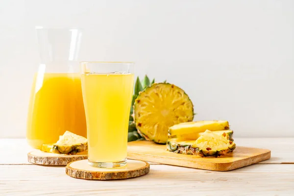 Fresh Pineapple Juice Wood Background — Stock Photo, Image