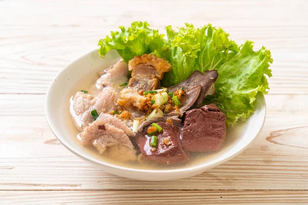 Pork Entrails Blood Jelly Soup Bowl Rice Asian Food Style — Stock Photo, Image