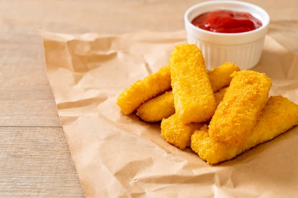 Crispy Fried Fish Fingers Ketchup — Stock Photo, Image