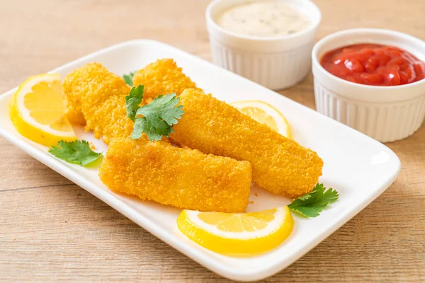 Fried Fish Finger Stick French Fries Fish Sauce — Stock Photo, Image