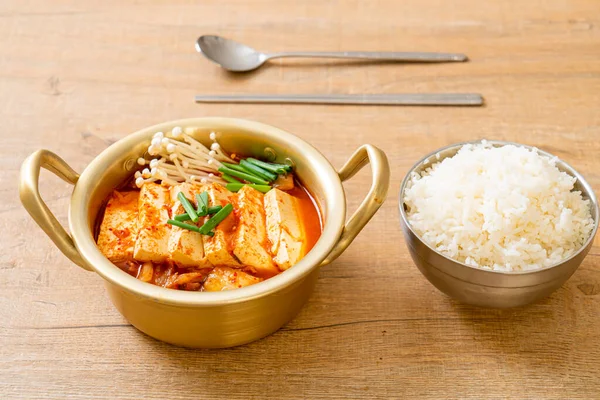 Kimchi Soup with Soft Tofu or Korean Kimchi Stew  - Korean Food Traditional Style