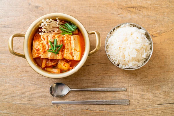 Soupe Kimchi Tofu Oeuf Ragoût Coréen Kimchi Style Traditionnel Coréen — Photo