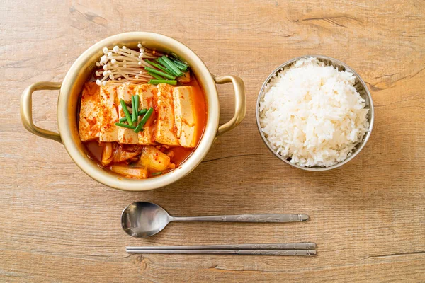 Kimchi Soup Tofu Egg Korean Kimchi Stew Korean Food Traditional — Stock Photo, Image