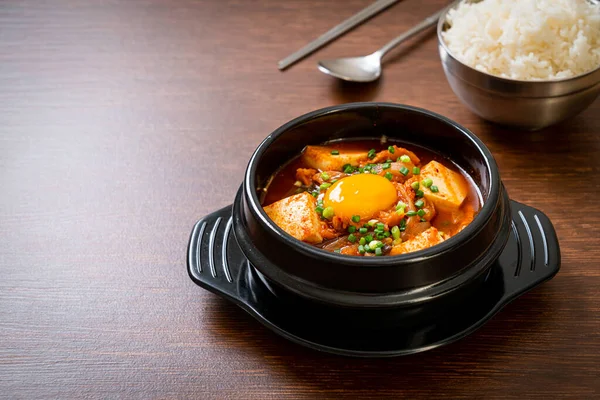 Soupe Kimchi Tofu Oeuf Ragoût Coréen Kimchi Style Traditionnel Coréen — Photo