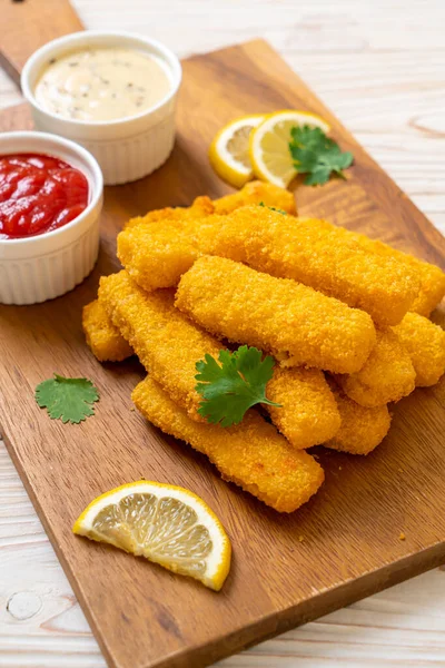 Stekt Fisk Finger Pinne Eller Pommes Frites Fisk Med Sås — Stockfoto