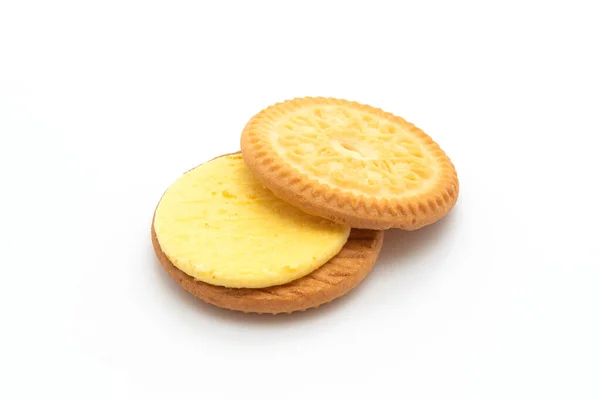 Biscoitos Com Creme Baunilha Manteiga Isolado Fundo Branco — Fotografia de Stock