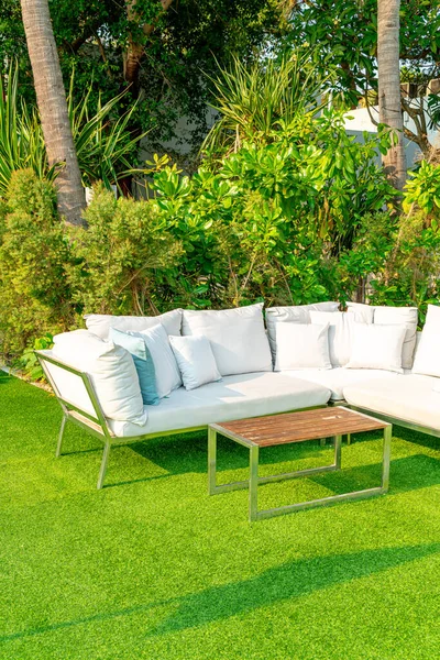 Comfortable Pillows Outdoor Patio Chair Table Garden — Stock Photo, Image