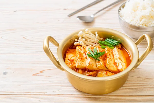 Sopa Kimchi Com Tofu Macio Ensopado Kimchi Coreano Estilo Tradicional — Fotografia de Stock