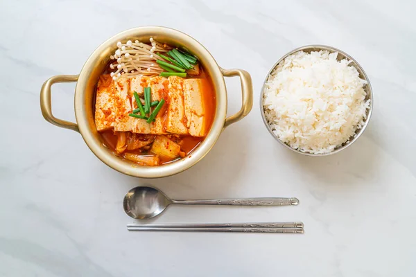 Sopa Kimchi Com Tofu Macio Ensopado Kimchi Coreano Estilo Tradicional — Fotografia de Stock