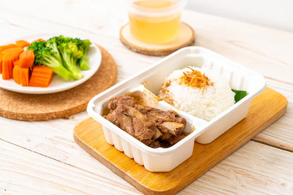 Baked Pork Ribs Sauce Rice Delivery Box — Stock Photo, Image