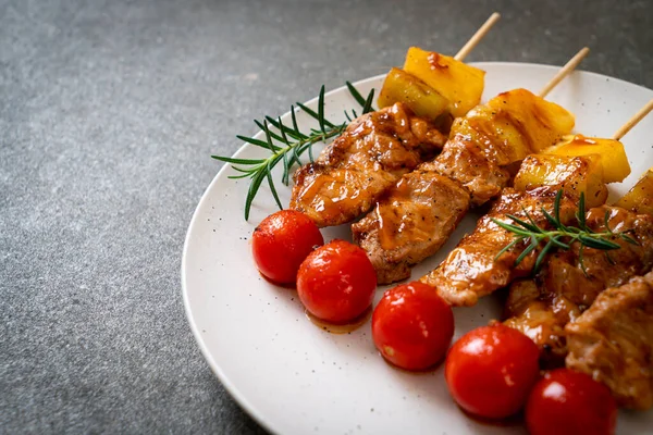 Grilled Pork Barbecue Skewer Plate — Stock Photo, Image