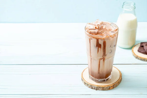 Eisschokolade Milchshake Getränk Auf Holz Hintergrund — Stockfoto