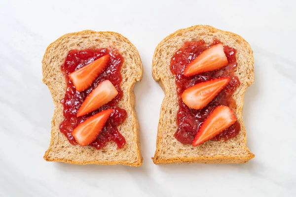 Homemade Whole Wheat Bread Strawberry Jam Fresh Strawberry — Stock Photo, Image