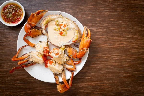 Steamed egg crab with fresh milk with spicy seafood sauce