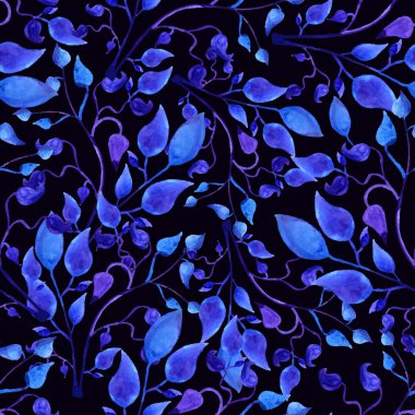 sorunsuz çiçek desenli el suluboya mavi boyalı bırakır