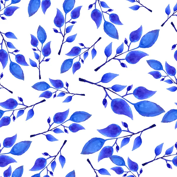 Hand målade akvarell blå lämnar sömlös blommönster — Stock vektor