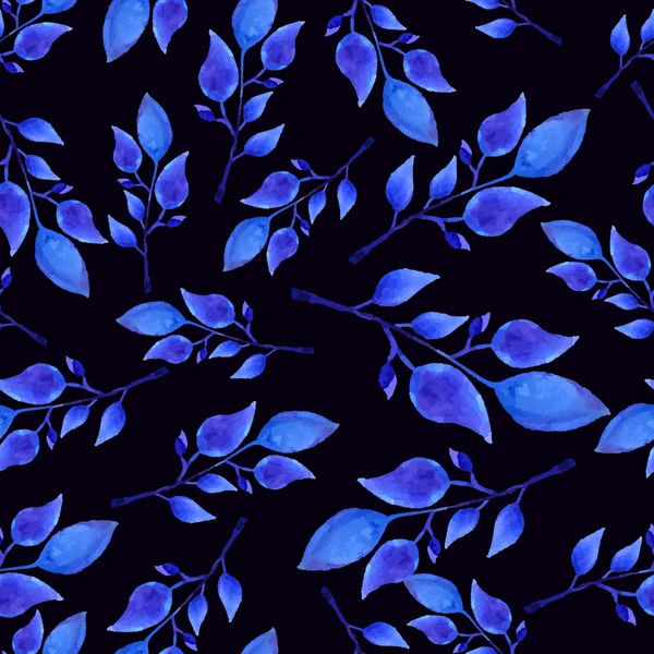 Aquarelle peinte à la main feuilles bleues motif floral sans couture — Image vectorielle