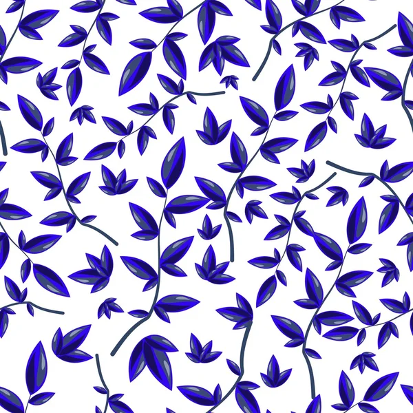 Seamless mönster med blad blå lämnar på vit bakgrund — Stock vektor