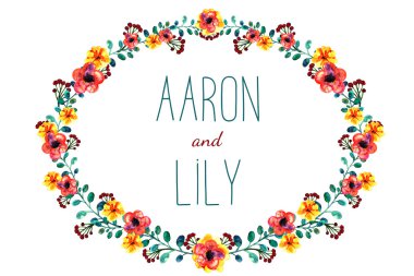 Çerçeve çiçek ve yaprakları, suluboya resim çizme. Bahar ya da yaz tasarım için tebrik kartları düğün davet,