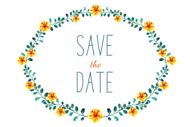 Çerçeve çiçek ve yaprakları, suluboya resim çizme. Bahar ya da yaz tasarım için tebrik kartları düğün davet,